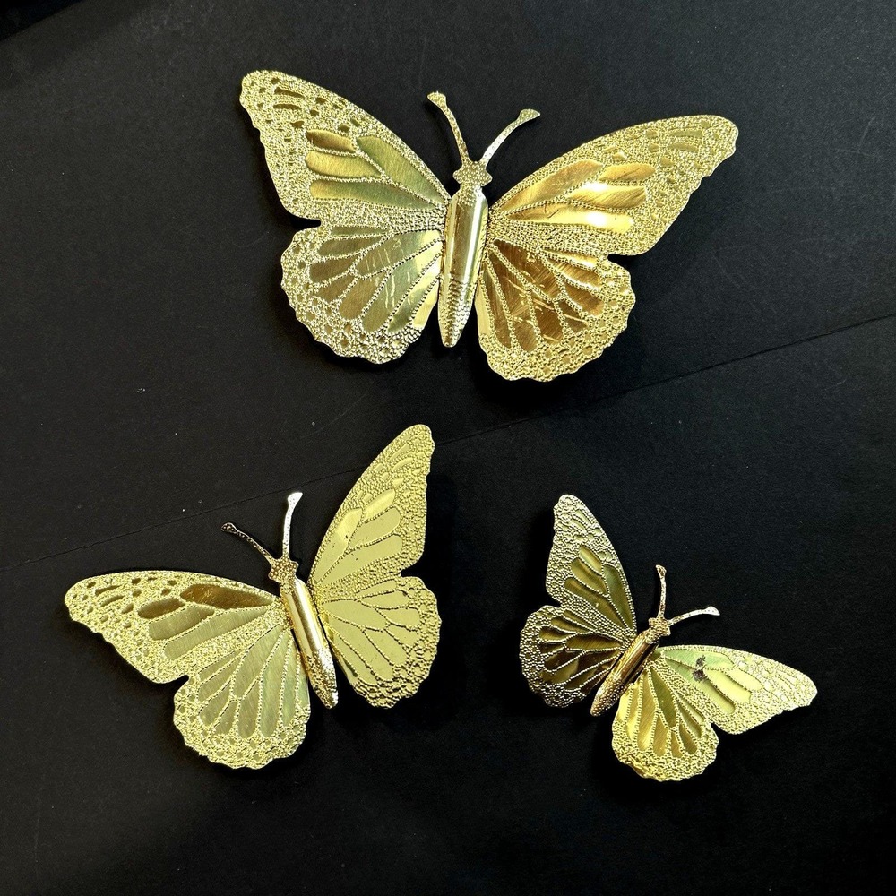 Vintage Mid Century Modern Butterfly Home Interior Metal Wall Decor Art Gold MCM